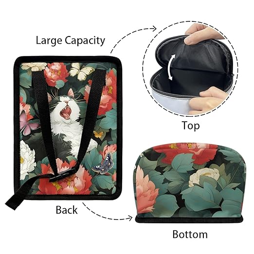 Floral Cat Butterfly Car Trash Can, Peony Flower Pattern Car Garbage Bin for Vehicle Interior Organization