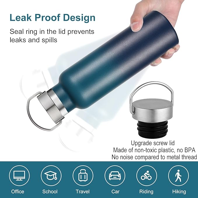 Neihepal Gradient Stainless Steel Water Bottles,20 Ounce Vacuum Insulated Double Wall Travel Bottle with Leak Proof Lid of Handle,Metal Reusable Standard Mouth Flask Thermoses for School,Hikers,Gift