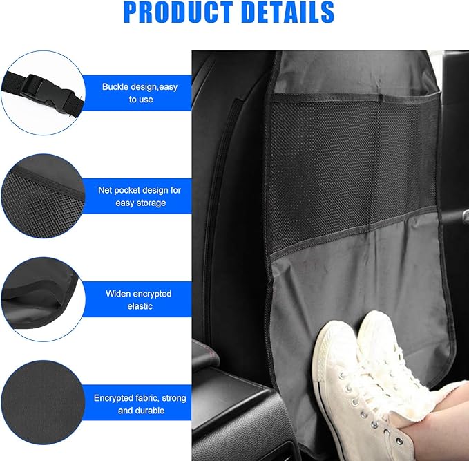 2 PCS Back Seat Cover for Kids, Car Kick Mat Seat Protector with 2 Storage Pockets, Premium Water Resistant Backseat Kick Mats Protect Vehicle from Dirt, Mud, Scratches