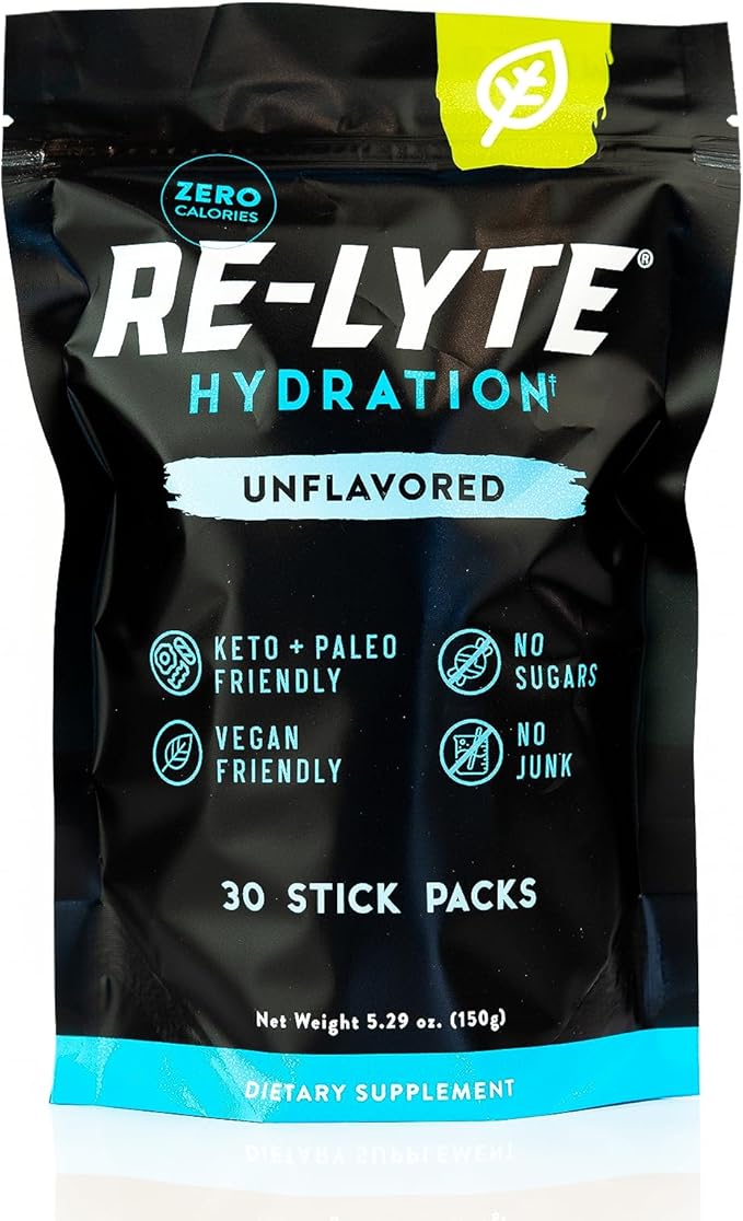 REDMOND Re-Lyte Hydration Electrolyte Powder Mix (Unflavored), 30 Stick Packs