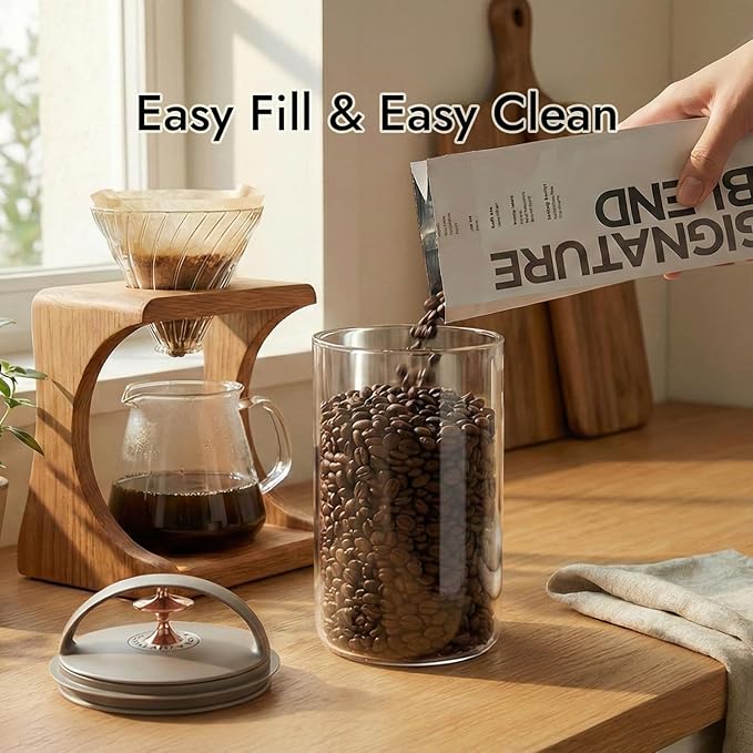 carrotez Vacuum Sealed Coffee Bean Container – 1.5 L (50.7 oz) Ecozen Airtight Food Storage Canister with Easy-Release Lever, Durable Space-Saving Design for Kitchen Countertop