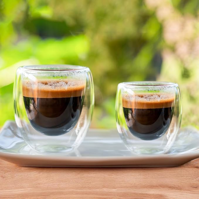 Espresso Cups Set of 4, 3 OZ Expresso Shots Glass Cup, Double Walled Glass Coffee Mugs, Espresso Machine Accessories,Insulated Clear Espresso Shot Glasses Cups,Water Won't Enter Between Double Walls
