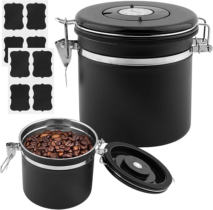 21oz Stainless Steel Airtight Coffee Canister with CO2 Valve & Date Tracker, Perfect for Coffee, Tea, Sugar, and More – Home & Office Use