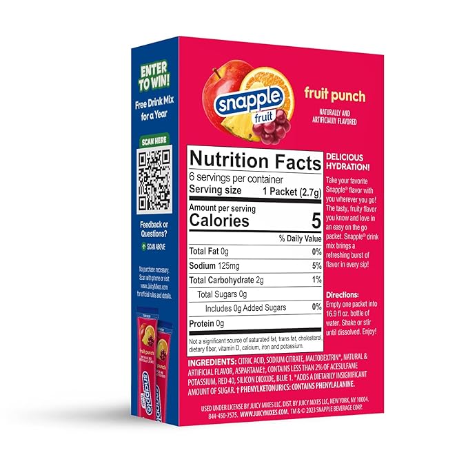 Snapple Fruit Punch Powder Drink Mix - 12 Boxes of 6 Powder Sticks, 72 Sticks total | Zero Sugar | On-the-Go Hydration for Refreshing Beverages