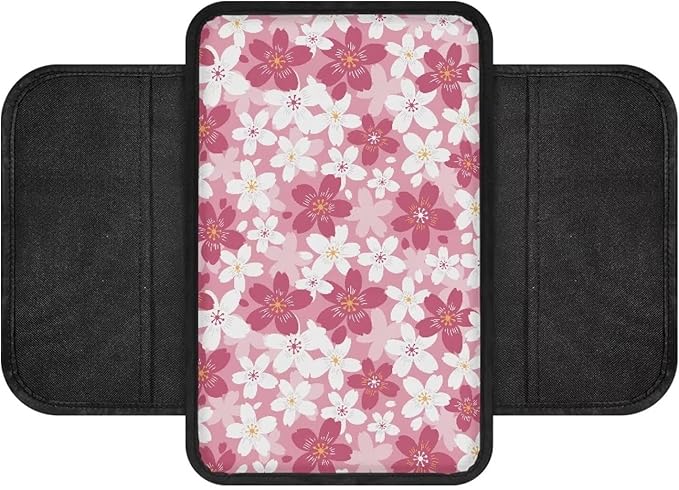Dreaweet Car Center Console Cover Pink and White Cherry Blossom Car Accessories for Women Arm Rest Cover for SUV Sedan Non-Slip Comfortable Car Armrest Cover Pad,Easy to Install