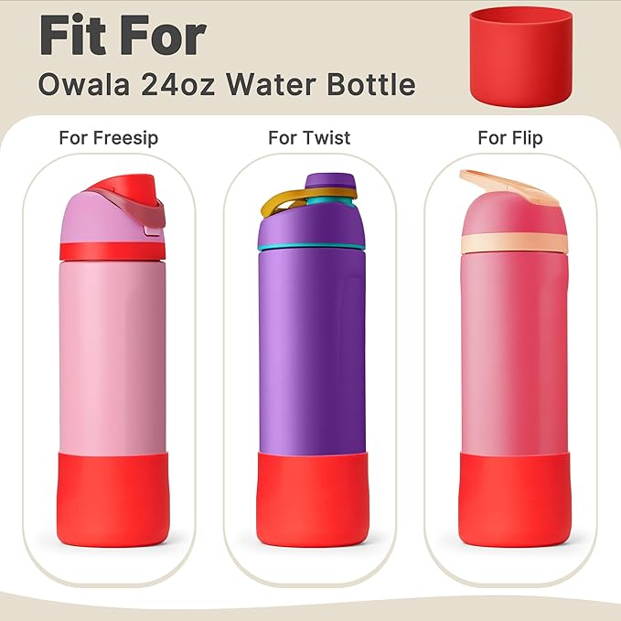 Silicone Boot for Owala 24 oz Water Bottle, Anti-Slip Protective Sleeve Bottom Cover for Owala Twist/FreeSip/Flip Stainless Steel Water Bottle (Red)