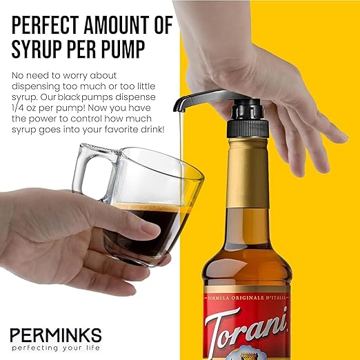 Syrup Pumps Compatible with Torani and Davinci Bottles (25.4 oz-750ml) (Set of 6, Black)