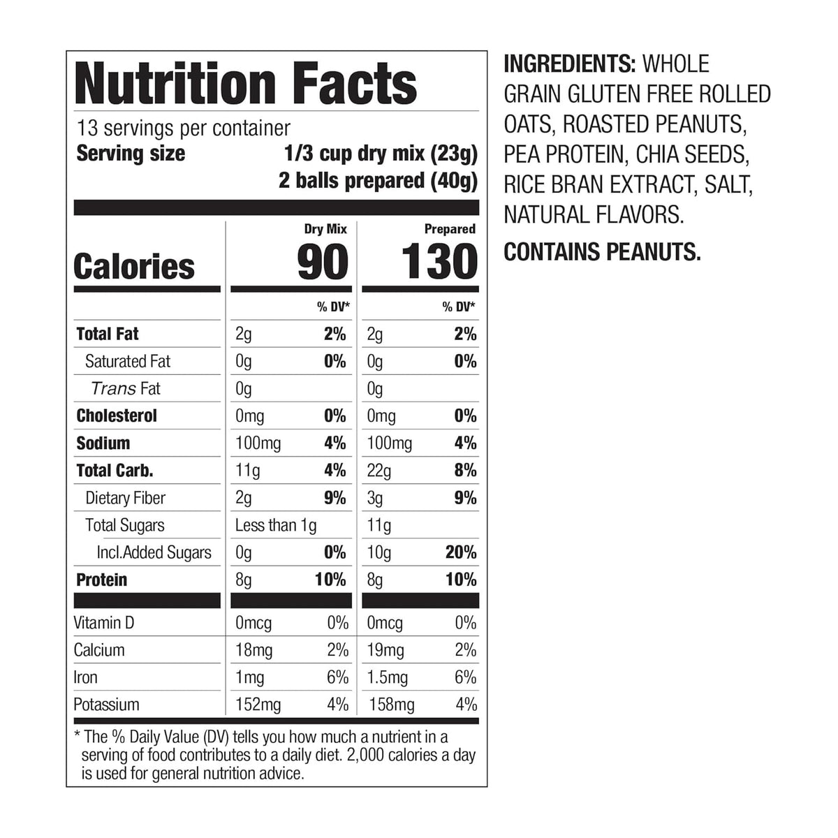 PBfit No Bake Peanut Butter Protein Ball Mix, 8g Protein, Made with Chia Seeds & Whole Grain Oats, Gluten Free, Vegan Snacks, 10.58 Oz Bag
