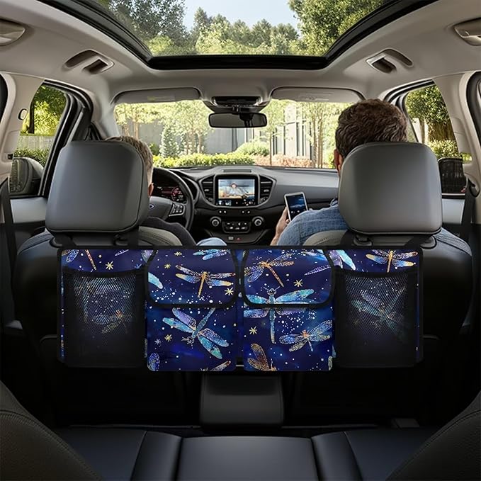 Dragonfly Car Trunk Organizer and Storage, Backseat Hanging Organizer for SUV, Truck, Waterproof Cargo Storage Bag with 4 Pockets, Car Interior Accessories for Men Women