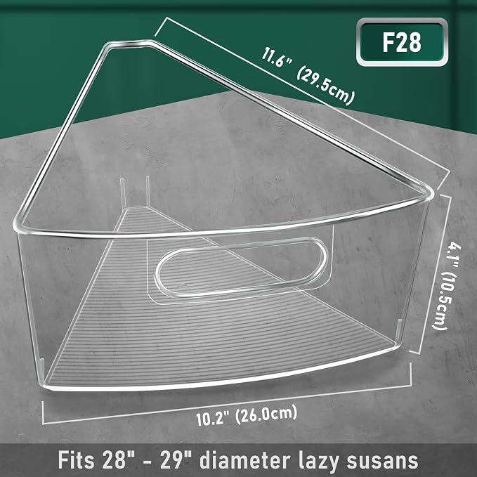 JEISSLIA Lazy Susan Cabinet Organizer Bins for 26"/ 28"/ 32" Diameter Corner Organizer, Plastic Cabinet Storage Bin, 1/8 Wedge - Food Safe, BPA Free, with Non-Slip Pads (for 28" Diameter, 8 Pack)