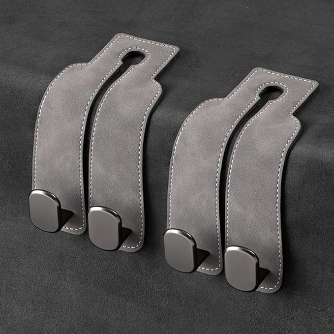 Leather Car Hooks, Car Back Seat Hooks, Car Headrest Hooks Universal for Bag Hooks, Ideal for Back Seat Storage﻿ (2pack-gray)