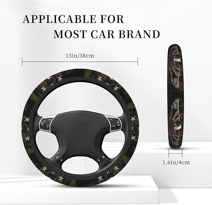Car Steering Wheel Cover with Anti-Slip Lining, Universal 15 inch Wheel Cover, Fashion Car Interior Accessories for Women Men - Camo Bald Eagle