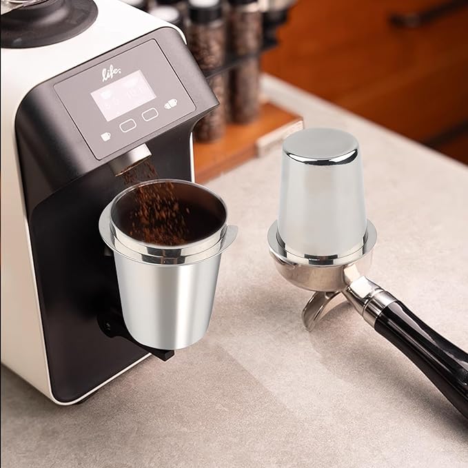 58mm Espresso Dosing Cup,150ml Stainless Steel Coffee Powder Dispenser,Coffee Dosing Cup Universal Fits 58mm Portafilters Accessories(Brushed Silver)