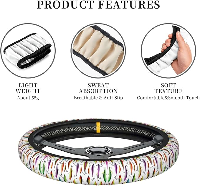 Neoprene Steering Wheel Cover Fishing Lure Pattern Car Steering Wheel Cover Universal Fit for Most Cars
