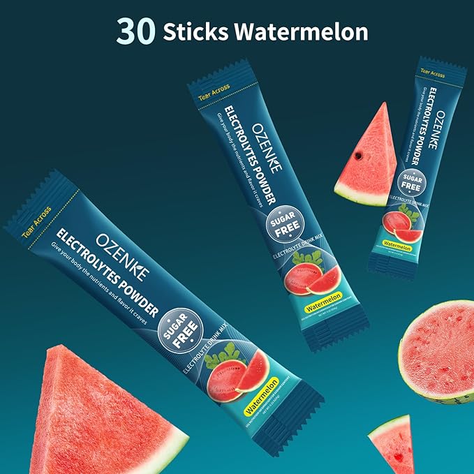 30 Sticks Electrolyte Powder Packets Sugar Free Hydration Packets Electrolytes Drink Mix for Rapid Hydration, Watermelon Flavor