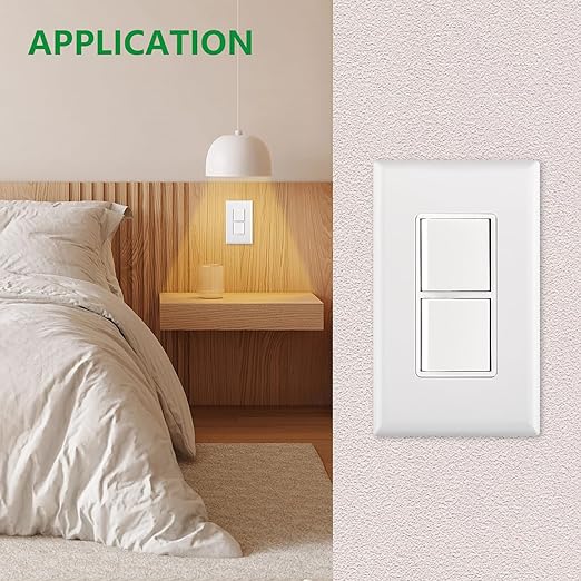 Wengart Rocker Combination Decorator Switch, 15A 120V, Dual 2-in-1 Space-Saving Light Switch with Screwless Wall Plate, Single Pole, UL Listed, White