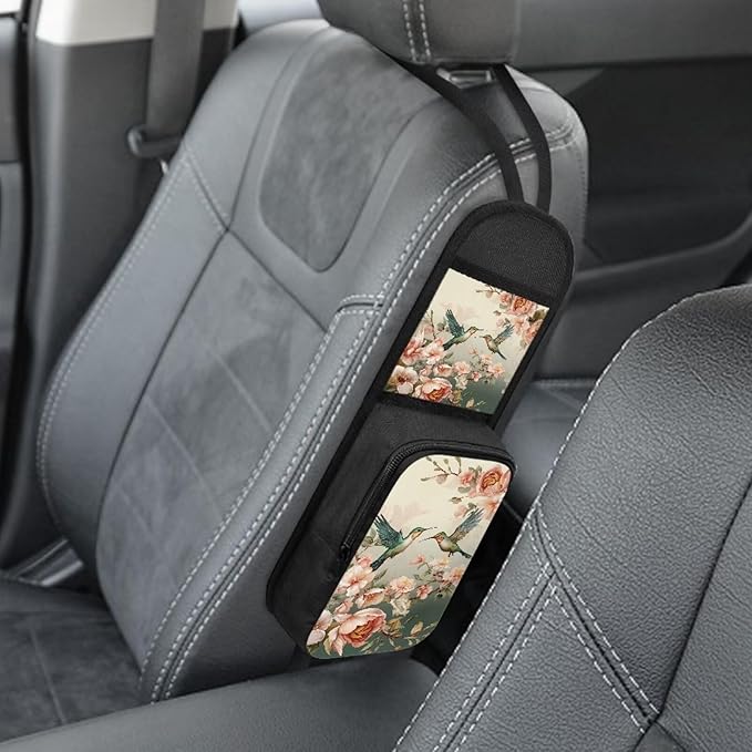 Floral Hummingbird Automatic Seat Side Storage Hanging Bag Car Seat Storage Organizer Box Multifunctional Car Organization Accessories 1 Pack