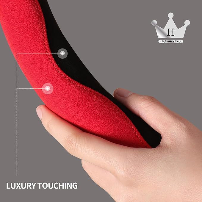 Luxury Suede Steering Wheel Cover for Cars, Soft Leather Padded Wheels Cover for F150, Trucks, Jeep, Van, Auto Thin Large Car Handle Cover, Universal Fit, Anti Slip, 15.2-16in, Black
