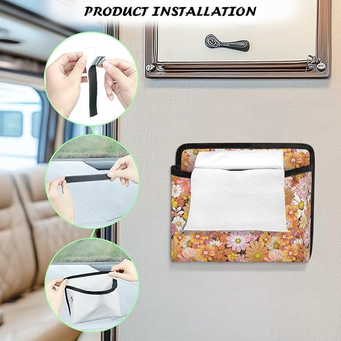 Hippie Flower Car Side Pocket Organizer Holder for Cell Phone Sunglasses Cards Front Back Seat Storage Pocket for Car Small Auto Console Door Window Storage Bag for Interior Organizer