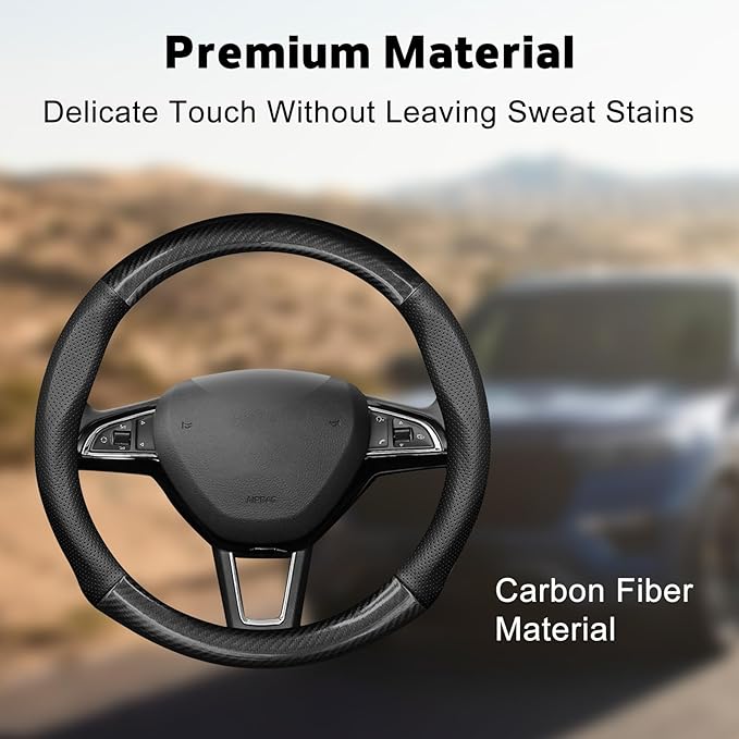 1 Pack Car Breathable Steering Wheel Cover, Wear Resistant Steering Wheel Sleeve, Carbon Fiber Non-Slip Steering Wheel Protector, Four Seasons Universal Steering Wheel Set