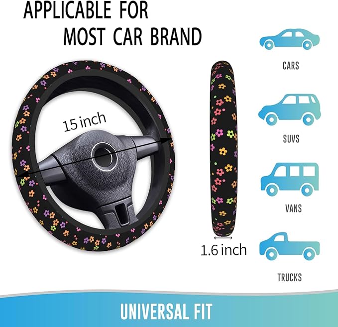 Elastic Steering Wheel Cover Car Accessories Cute Universal 15 Inch Absorbing Sweat Non-Slip Breathable for Woman - Vivid Pattern