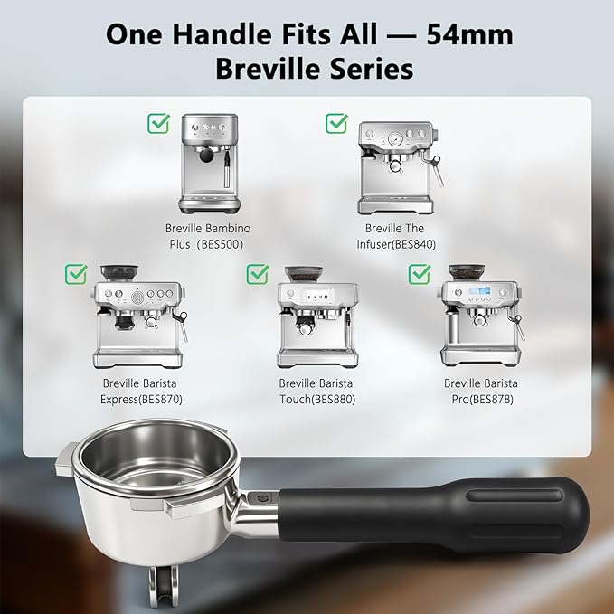 Espresso Accessories, 54mm Bottomless Portafilter with Detachable Double Spout, Black Matte Handle, 18g Convex Basket, 3-Ear Design for Breville Espresso Machines