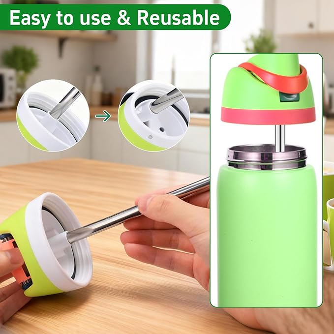 Stainless Steel Straw Set Compatible with Owala 24 oz 32 oz Water Bottle, 4 Piece Replacement Metal Straws With 2 Straw Cleaner