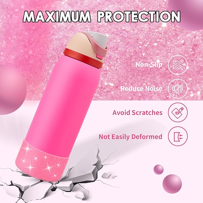 Protective Glitter Silicone Boot Compatible with Owala 24oz 32oz 40oz, Bling Cup Sleeve Bottom Bumper Cover Compatible with Owala FreeSip, Twist, or Flip Stainless Steel Water Bottles
