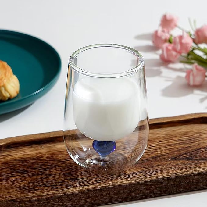 8.5oz Cute Love Mug,Couple cups, Double Wall Glass Coffee Glass Cup, Suitable for Valentine's Day, Mother's Day, Birthday Gifts for Girls (Blue Love)