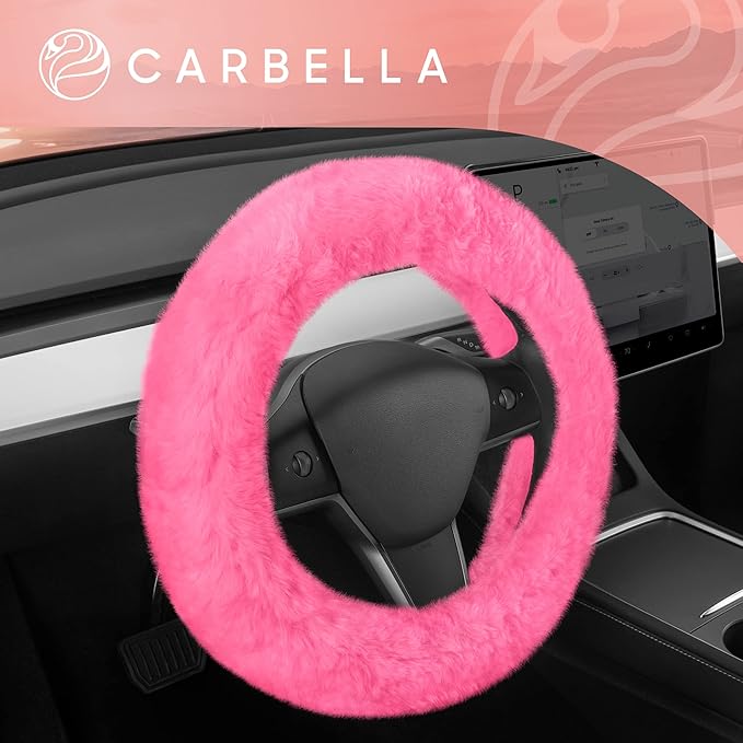 BDK Steering Wheel Covers for Women (Faux Fur - Pink)