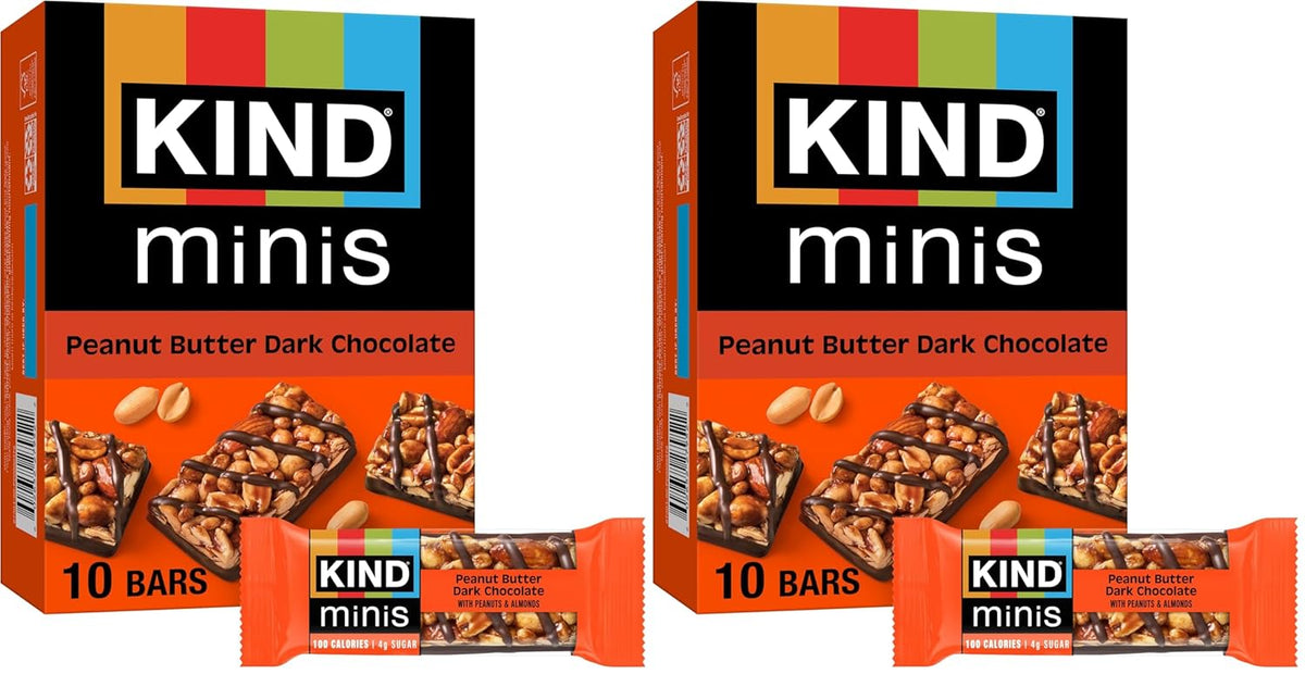 KIND Mini Snack Bars, Dark Chocolate Nuts & Sea Salt, Gluten Free, Low Sugar, Low Calorie Snacks, 10 Count