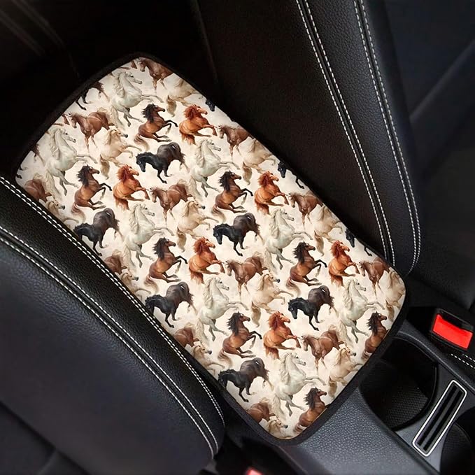 Mintutlipy Prairie Horse Print Car Armrest Cushion Cover Car Interior Accessories Car Center Console Pad Universal Fit Center Console Protector