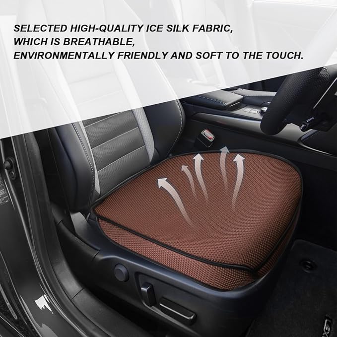 Car Front Seat Bottom Cover, Breathable Anti Slip Auto Frontseat Cushion Mat with Storage Pocket, Comfortable Vehicle Interior Chair Protection Pad, Universal for SUV Sedan Truck(Coffee)