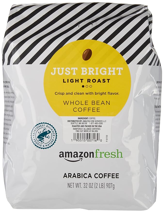 Amazon Fresh, Just Bright Whole Bean Coffee Light Roast, 32 Oz