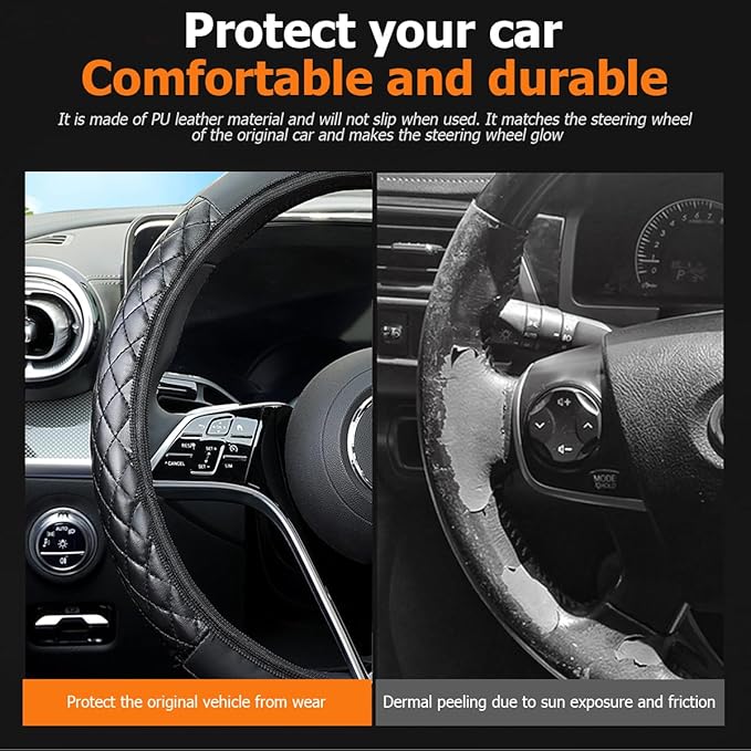 Car Steering Wheel Cover, 14.96" Leather Anti-Slip Vehicle Steering Wheel Protector with Fish Scale Graphic Grip, Automobile Interior Protection, Universal for Sedan Truck SUV (Red)
