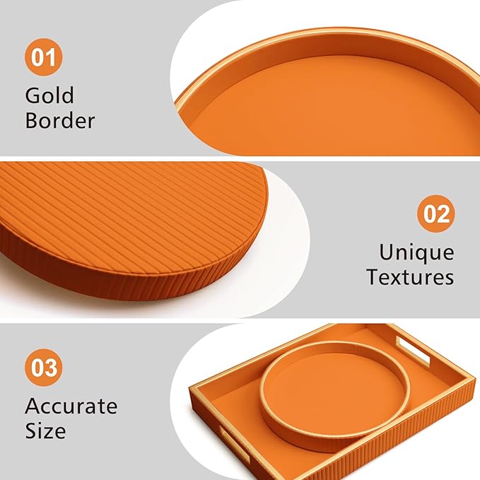 SANZIE Leather Tray Desktop Storage Organizer Premium Serving Trays Decorative Tray Valet Trays for Sundries Cosmetics Phone Wallet Cutlery (Orange Disc)