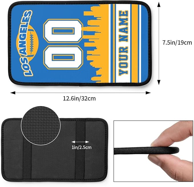 Custom Los Angeles Car Armrest Covers Personalized Football Style with Name Number Customized Auto Center Console Pad Car Handrail Box Cushion for Most Vehicle Decor Accessories, Fans Gift