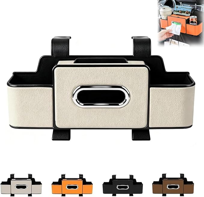 Car Organizers and Storage Box, Car Organizers and Storage Box Multifunctional with Tissue Holder, for Hold Phones, Snacks, Drinks, And Handbags