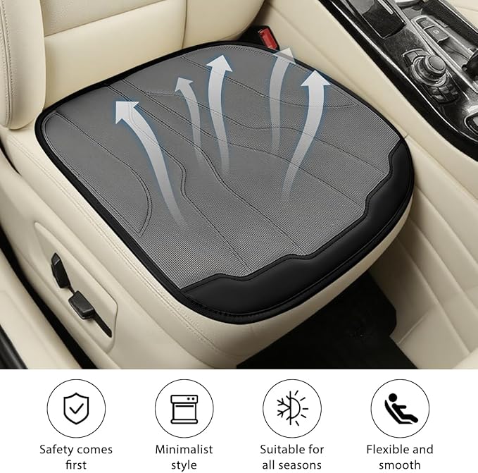 Car Seat Cushion Pad, Comfortable Foam Non-Slip Vehicle Front Seat Bottom Protector for Back Pain Relief, Breathable Automotive Chair Covers, Universal for SUV RV Truck (Grey)