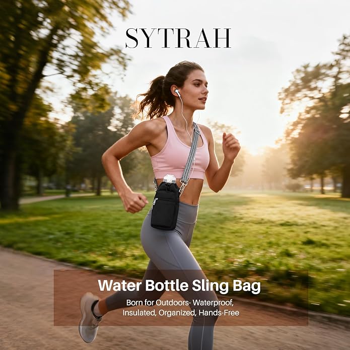 Water Bottle Carrier Bag with Strap, Water Bottle Purse with Phone Pocket 40oz for Walking Hiking