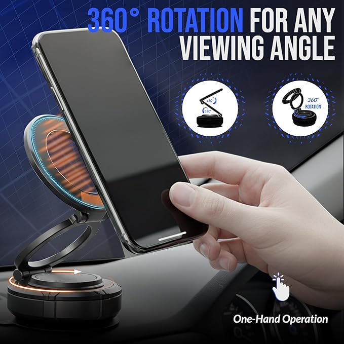 Magnetic Car Phone Holder Heavy Duty Zinc Alloy, 360° Rotation, Magsafe Strong Magnetic Suction Phone Mount, Easy One-Hand Operation, for Home, Office, Traveling, Compatible to All Smartphones