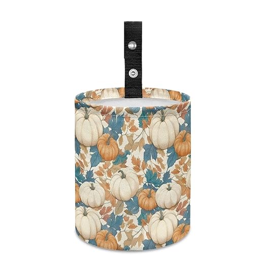 White Pumpkins Trash Can for Car Auto Garbage Can for Back Seat Leak Proof with Adjustable Buttons Car Accessories for Women Interior