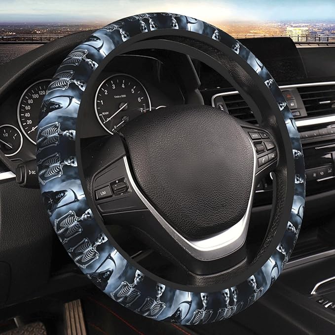 Scary Skulls Car Steering Wheel Cover, 15 Inch Steering Wheel Cover Stylish Decor for Most Cars