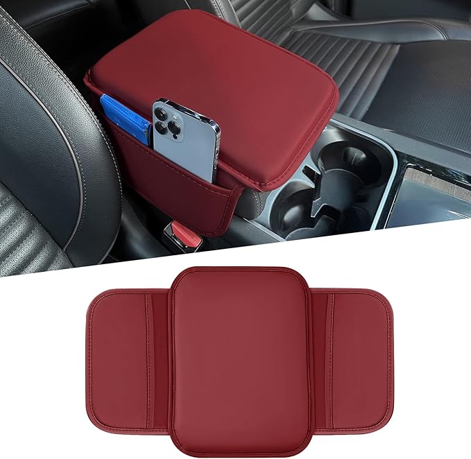 Leopard Cheetah Print African Animal Hunting Auto Center Console Armrest Pad, Car Center Console Cover, Auto Accessories Soft Comfort Armrest Cover Cushion Mat Fit for Most Cars (Burgundy)