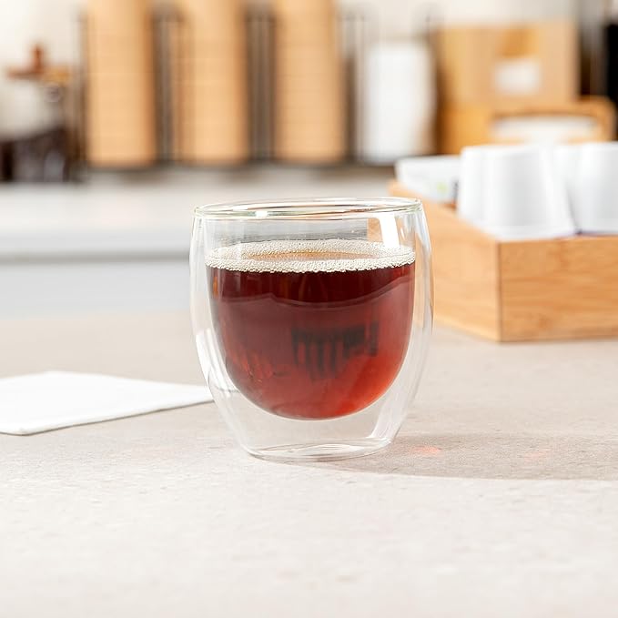 Restaurantware Coffee Cup 12 Pack of 8.45 oz Insulated Double-Wall Glass Borosilicate Coffee Cup Espresso Shot Dishwasher Safe For Hot Drinks