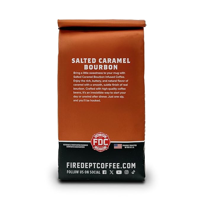 Fire Department Coffee - Salted Caramel Bourbon Coffee - Veteran Owned - Premium Bourbon Infused - Ground Medium Roast - Non-Alcoholic - Roasted in the USA - Veteran Owned (12 oz, Pack of 2)