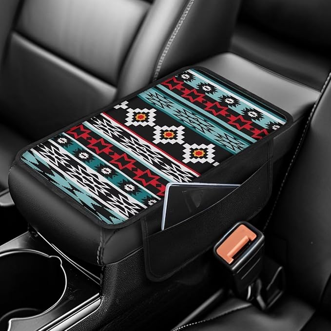 BIGCARJOB Southwest Tribal Armrest Cover for Car Center Console Auto Interior Accessories Aztec Tribal Style Center Console Armrest Pads Car Armrest Seat Box Cover Cushion,Universal Fit