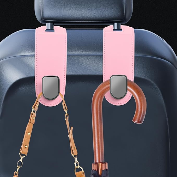 HEALLILY Car Headrest Hooks 2 Pack Backseat Purse Hangers Organizer for Bags Grocery Drinks Universal Car Seat Back Hooks Interior Storage Accessories