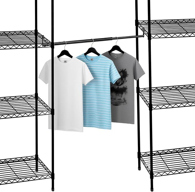 Threehoney Expandable Closet Rod for Wire Shelf Hanging Clothes Adjustable Heavy Duty Closet Hanging Rod Extender Heavy Duty Hanger Bar Metal Poles for Wardrobes Hanger, 1 Pack (32-54 Inch,Black)