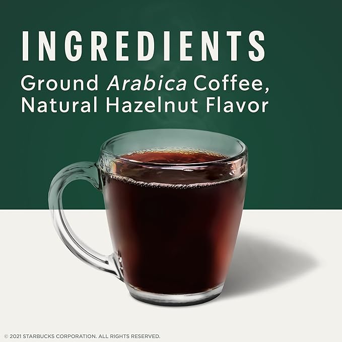 Starbucks Flavored Coffee K-Cup Pods, Hazelnut Flavored Coffee, Made without Artificial Flavors, Keurig Genuine K-Cup Pods, 10 CT K-Cups/Box (Pack of 2 Boxes)